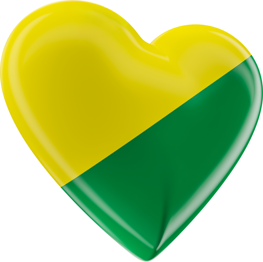 Flag of the Brazilian state of Acre in the shape of a heart in 3d render